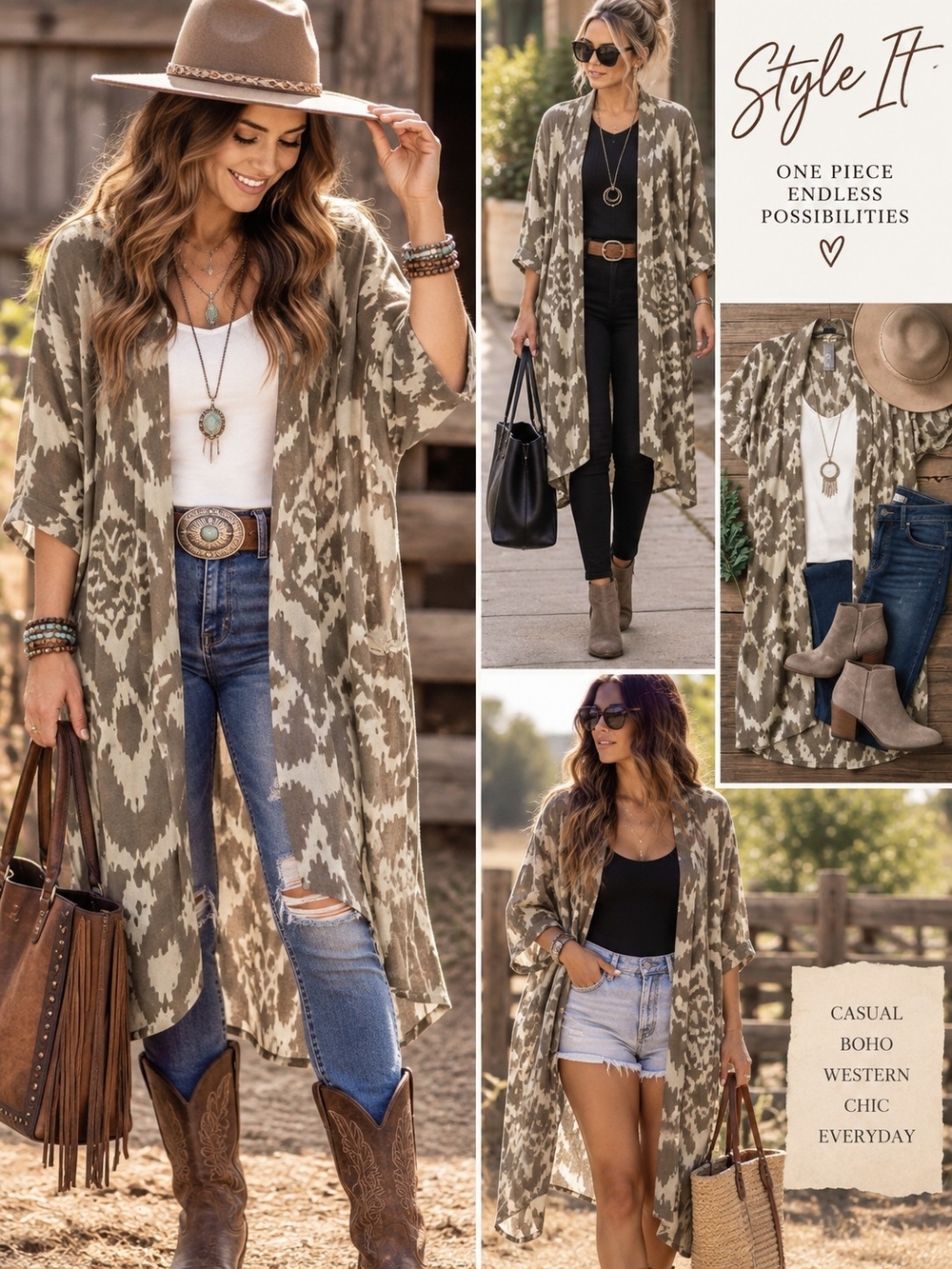 Title: Vince Camuto Women’s Taupe olive Ikat Print Long Kimono Duster NWT